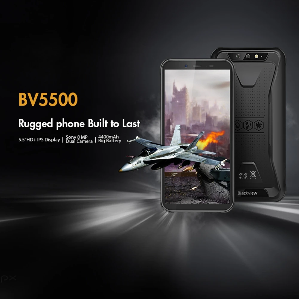 Blackview BV5500 IP68 Водонепроницаемый прочный смартфон 2 ГБ + 16 Гб 5 &quot18:9 Экран 4400 мА/ч MT6580P
