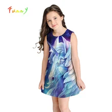 Girls Summer Dress 10 to 12 Years Mini Casual Girls Dress Unicorn Clothes A Line Sleeveless Animal Print Party Princess Dress tie dye sleeveless a line mini dress