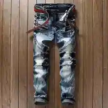 #1556 2017 Multi Zipper Mens designer clothes Biker jeans Motorcycle pants Slim fit Biker clothing Denim joggers Punk pants