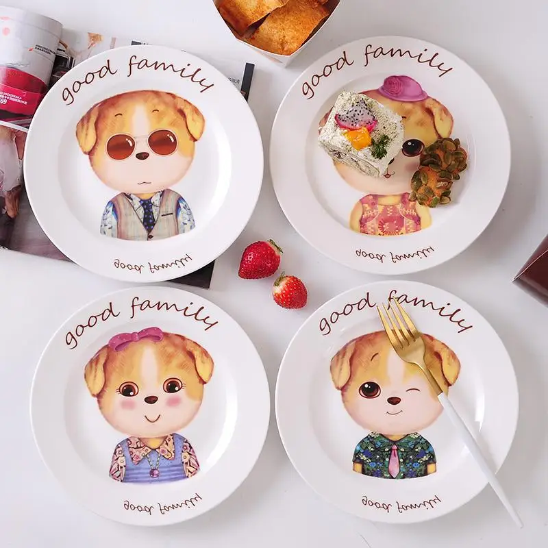 

8inch cartoon Creative hand-painted ceramic tableware microwave heating plate ceramic children's tableware