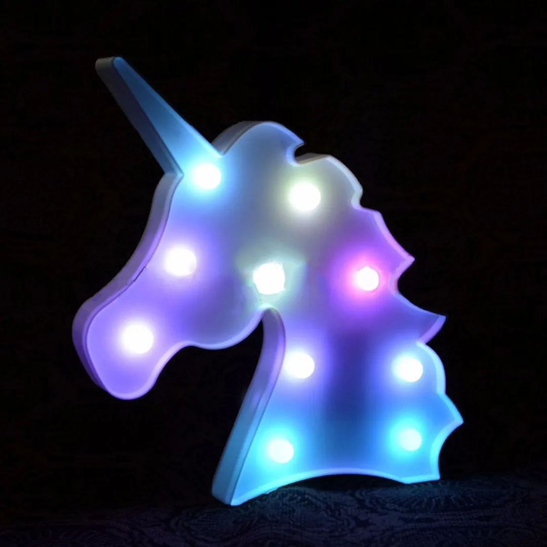Creative Colorful Unicorn Head LED Night Light Up Table Lamp Kids Bedroom Home Decor