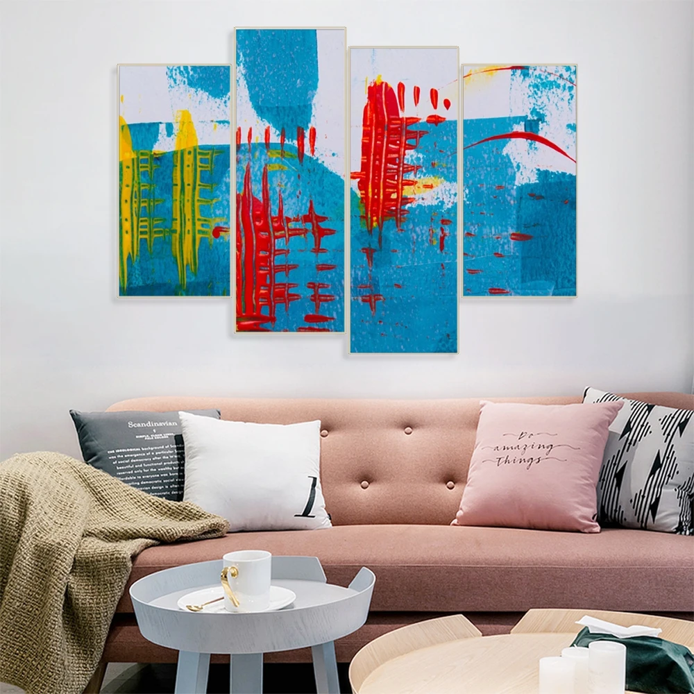 

4PCS Abstract Watercolor Graffiti Decorative Wall Art Nordic Posters Prints Vintage Canvas Painting For Home Living Room Decor