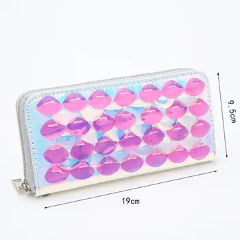 

WoMan Holographic PU Leather Clutch Long Wallet Fish Scale Wristlet Handbag Card Holder Purse Zipper Bag