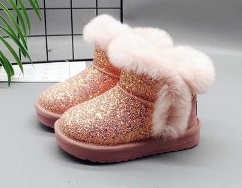 

Girls snow boots 2019 autumn and winter new children's boots leather rabbit fur thick warm boots baby boots