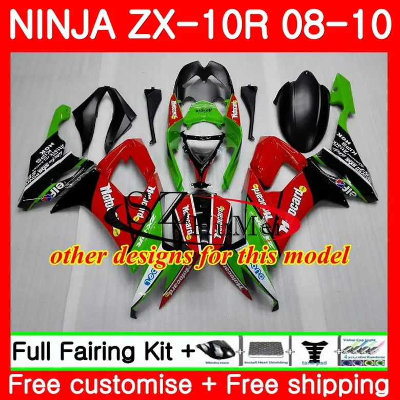 Кузов для Kawasaki NINJA ZX 10 сотрудников отдела исследований Горячие красные, черные ZX10R ZX1000C 18SH22 ZX 10R 08 09 10 ZX1000 ZX-10R 2008 2009 2010 обтекатели комплект