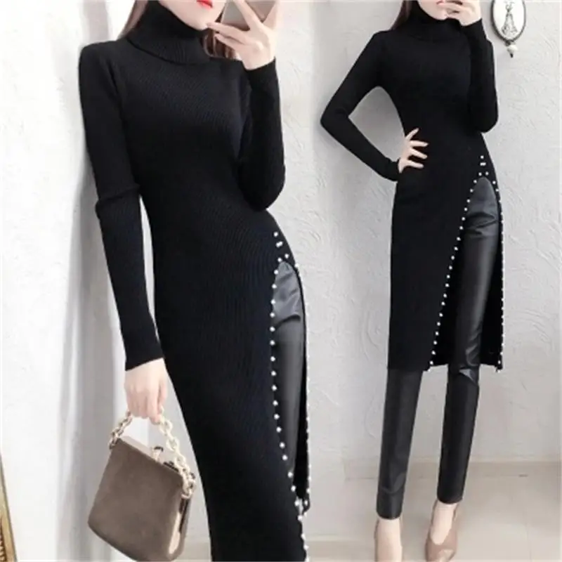 

Fashionable Female Sweater suit women winter New Temperament sweater skirt suit skirt women plus velvet leather pants two-piece