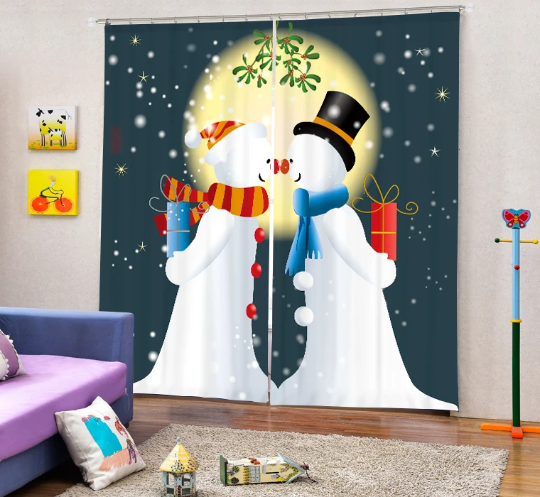 

Christmas Snowman Christmas Gift Valentine 3d Digital Printing Stereo Cutoff Curtains High Precision Black Silk Door curtain