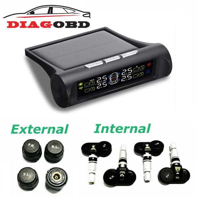 

TPMS Solar Powered Wilreless USB Charging Tyre Tire Pressure Monitoring System 4 Internal / External Sensors