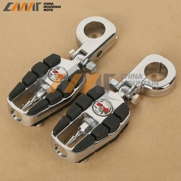 

Chrome 32mm Engine Guards Zombie Skull FootPeg Footrest For Harley Touring Dyna