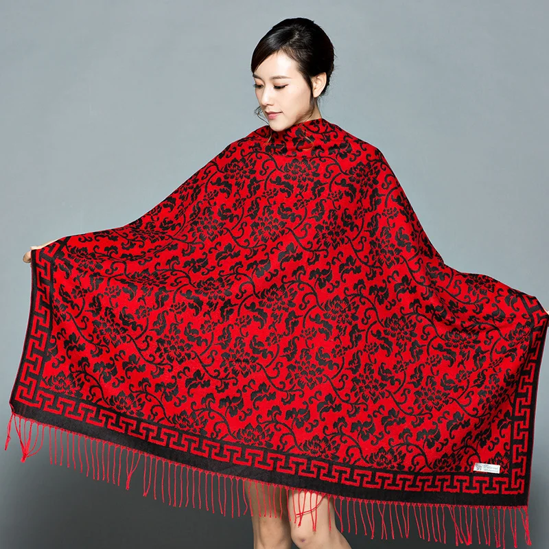 Горячее предложение Для женщин Национальный стиль пашмины Кашемир шаль шарф двойного использования утолщение негабаритных шарф платок