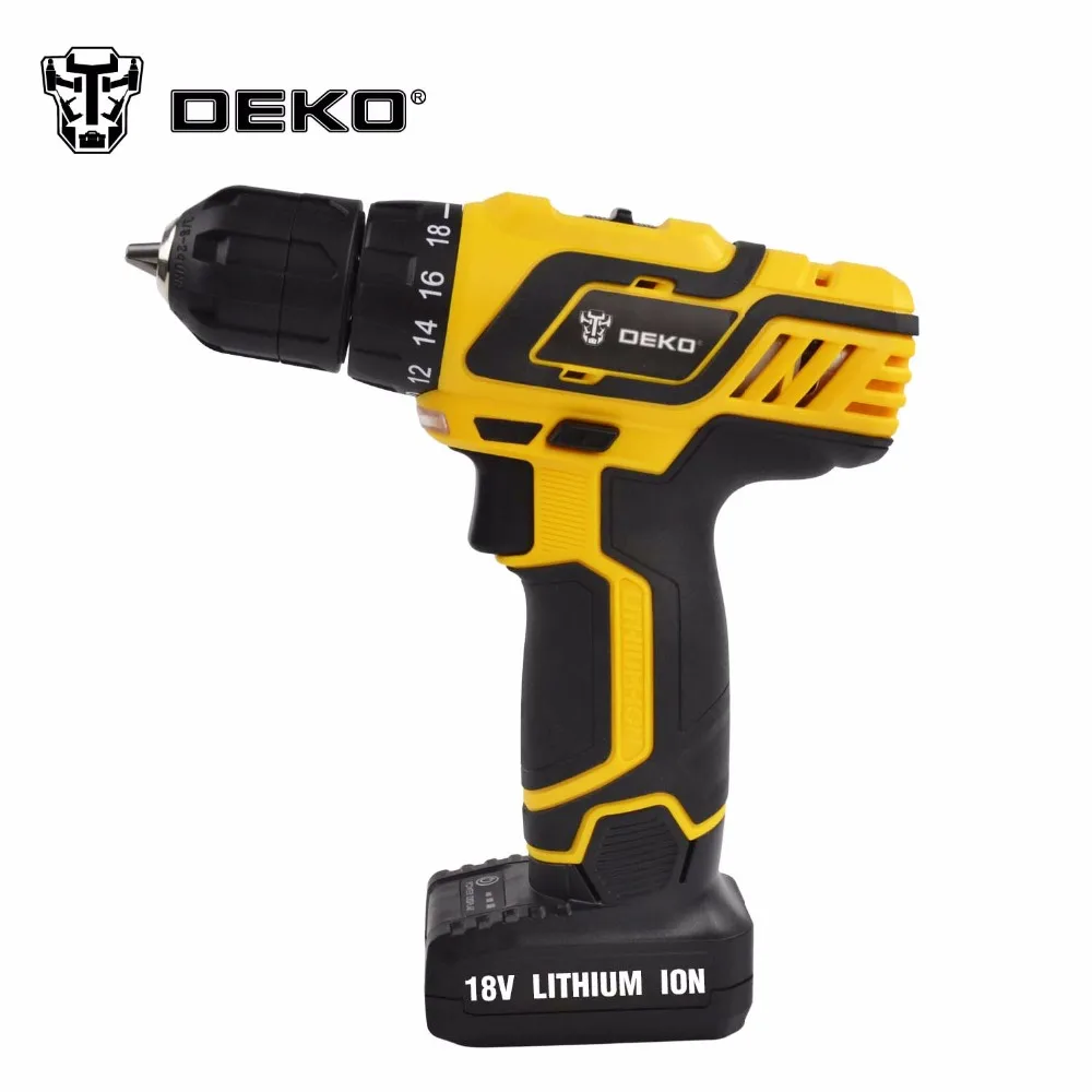 DEKO 18V Household Cordless Drill Lithium/ Li ion battery electric drillin Electric Drills from