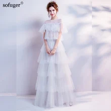 Белое элегантное вечернее платье трапециевидной формы с круглым вырезом и короткими рукавами в пол из тюля vestido de festa longo robe de soiree