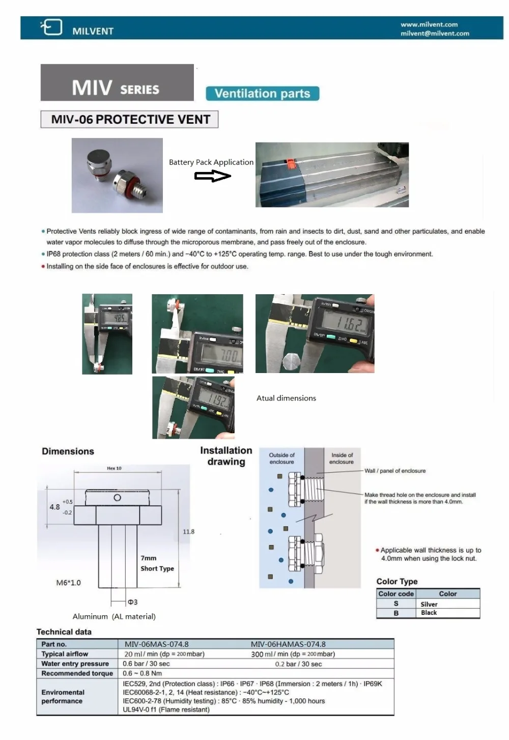 AL M6 metal vent plug datasheet