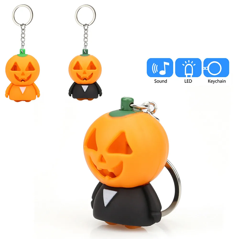 

Halloween Pumpkin Cartoon Keychain With LED Light Sound Keyfob Kids Toy Gift light up toys shinee kpop