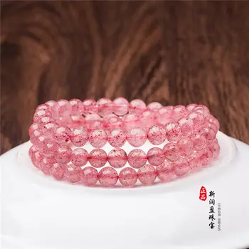 

FREE SHIPPING 3rows Natural Red Ice Strawberry Quartz Crystal Bracelet AAA 6mm