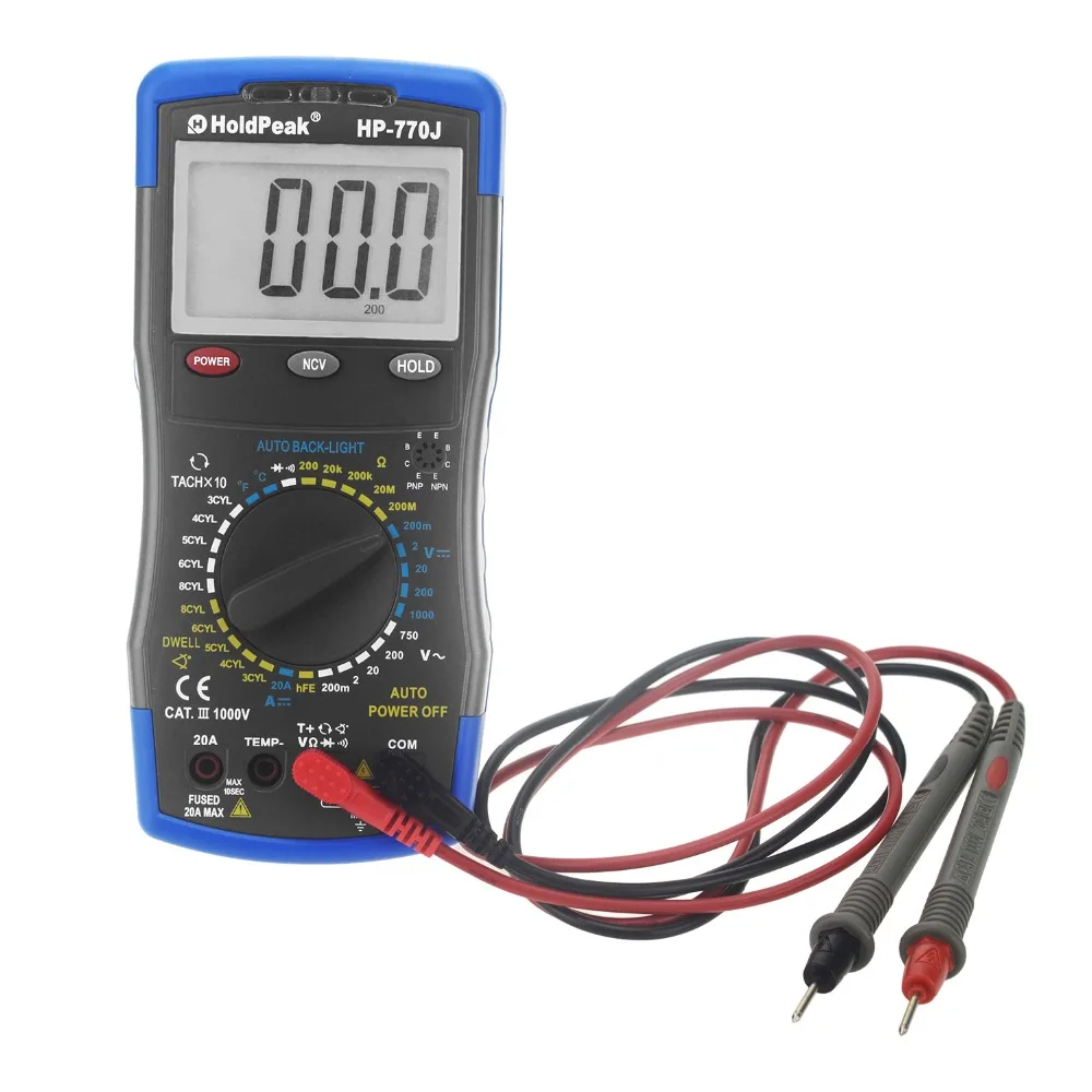 

True RMS Auto Ranging Digital Multimeter Meter with AC DCvoltage measurement,Measuring Resistance,HoldPeak HP-770J