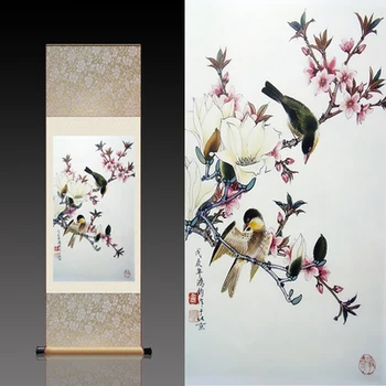 

Hongjun jade orchid peach blossom antique silk scroll painting