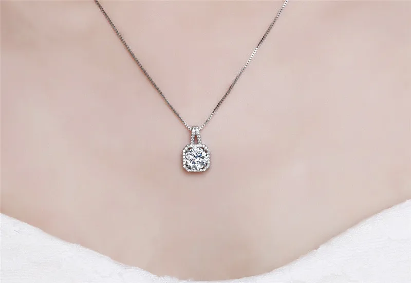 Personality Square Cubic Zirconia Clavicle Chain Necklaces & Pendant Silver Color Fashion Crystal Wedding Jewelry For Women N166 (13)