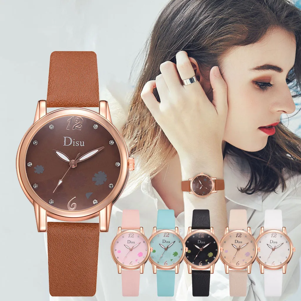 

Fashion Casual Trend Printed Diamond Dial Ladies Leather Belt Quartz ladies women Wrist watches Dress watch gifts Wrist Party