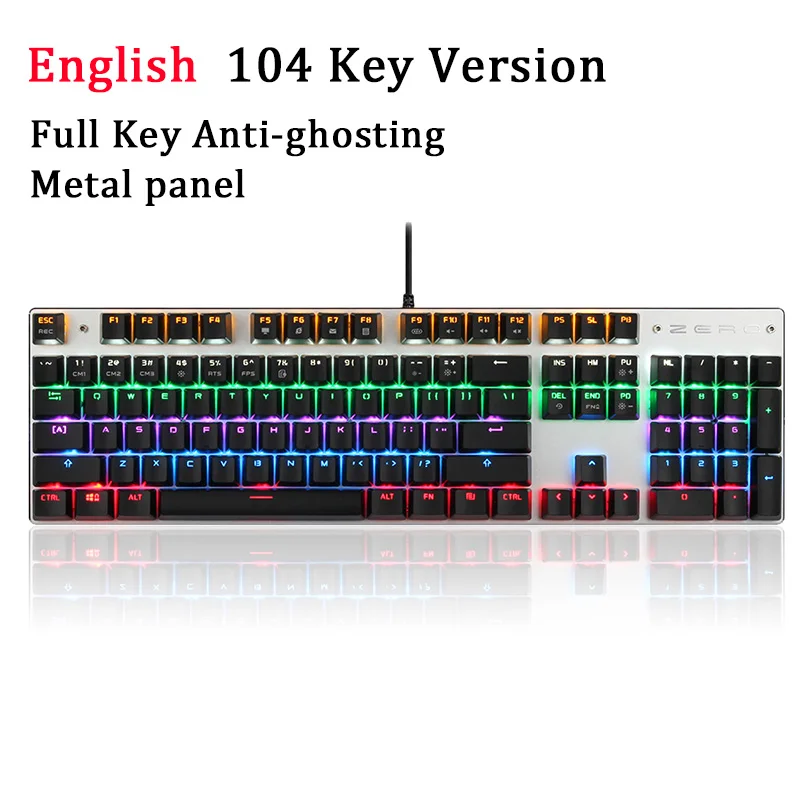 Metoo механическая клавиатура 87 ключ анти-ореолы синий красный переключатель светодиодный с подсветкой Проводная игровая клавиатура русская для геймера - Цвет: English 104 Key