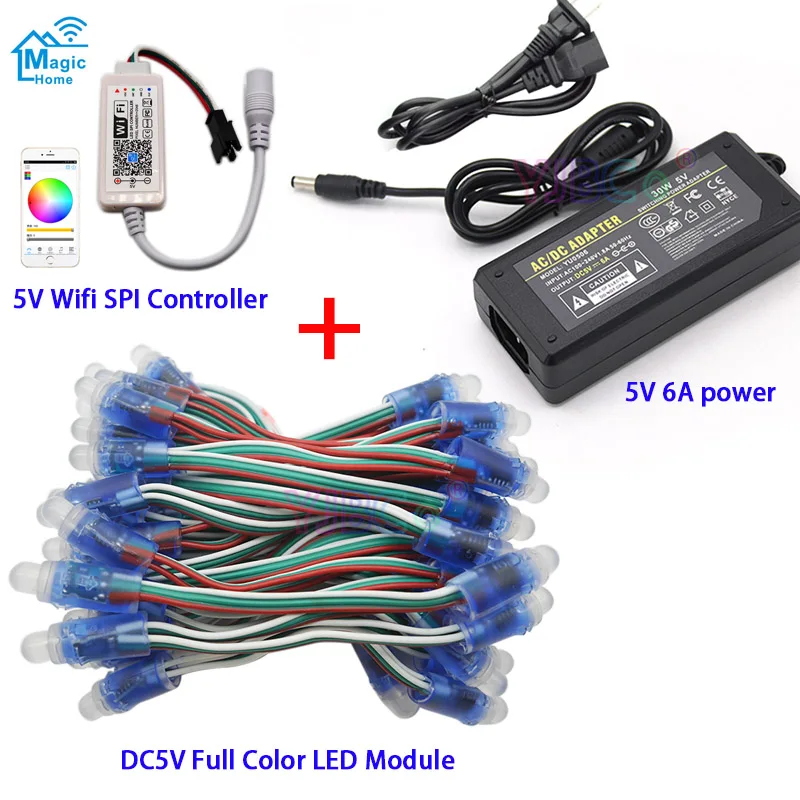 DC5V 50 шт. полноцветный IP68 WS2811 IC RGB пиксель светодиодный модуль светильник, DC5V Wifi светодиодный SPI контроллер, DC 5 В 6A Светодиодный источник питания Adapte - Цвет: SPI Module Power