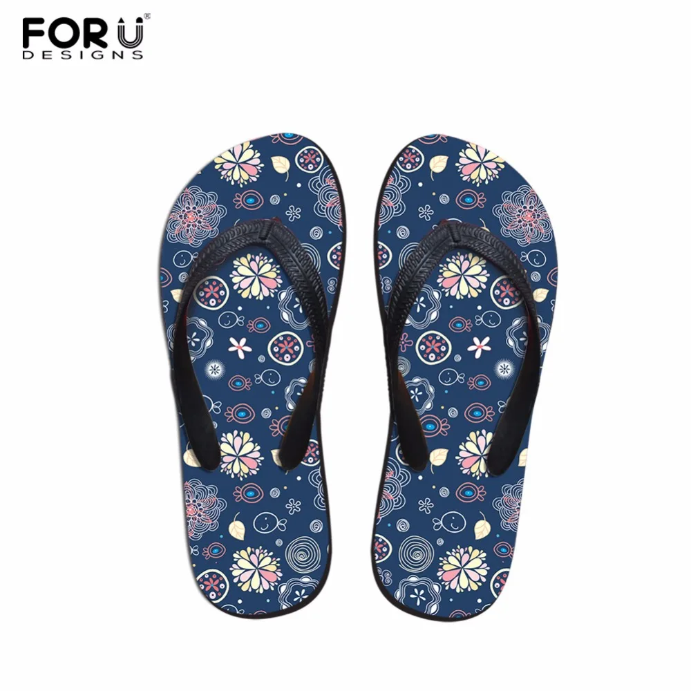 

FORUDESIGNS 2018 Flip Flops for Women Summer Beach Female Non-slip Flipflops 3D Flowers Print Home Slippers Custom Casual Shoes