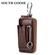 SOUTH GOOSE New Fashion Men Car Key Holders Genuine Leather Multifunction Zipper Home Key Case Housekeeper Women Key Coin Purse