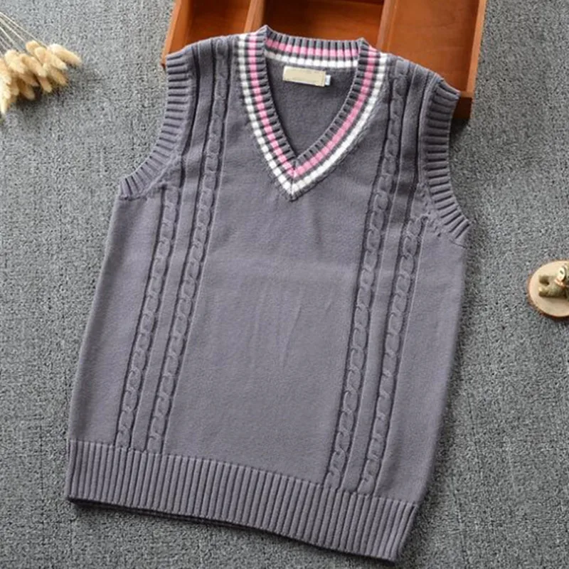 Japanese School Uniform Sweaters Nakamura Women Girls Twisted Pullover Sweater Vest Stripes V