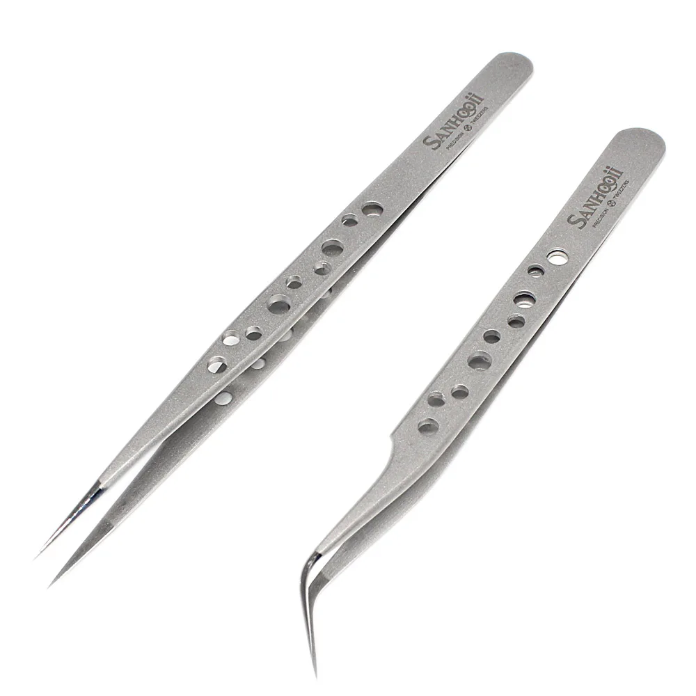  Anti-static Curved Straight Tip Forceps Superhard Eyelash Extension Tweezers Nail Rhinestone Decora