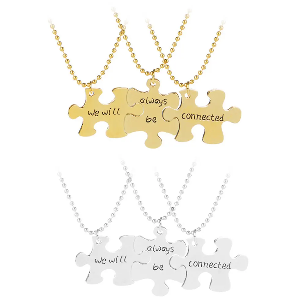 

Letters Always Be Connected Friendship Pendant Necklace Geometry Three Puzzle Pendant Necklace Chain For Women Jewelry Gift