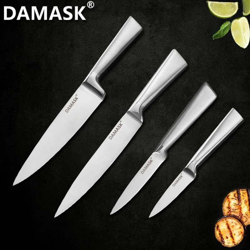 4 pcs set Дамасские поварские ножи 3Cr13mov, кухонный нож из нержавеющей стали, высокое качество, нож для очистки хлеба, японский нож, кухонные инструменты, распродажа - Цвет: 4 pcs set
