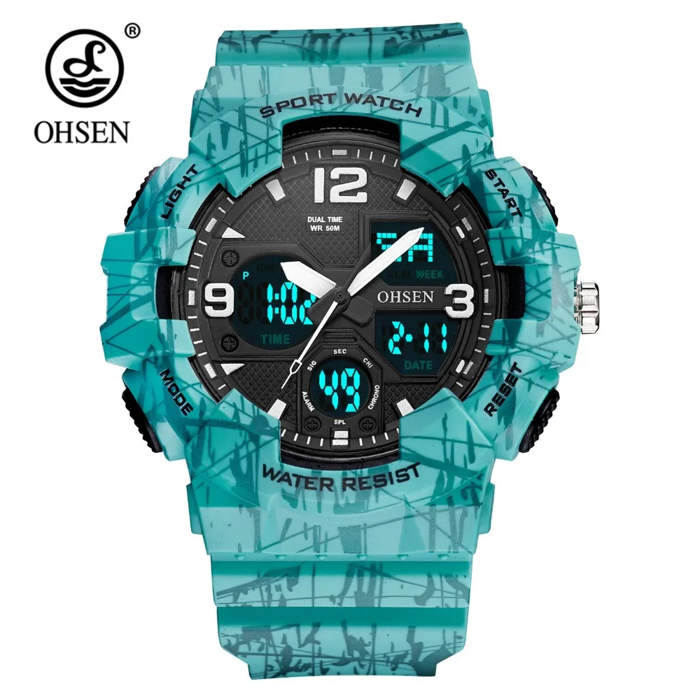 New Arrival Fashion OHSEN Quartz Digital Watch Men 50m Water Resistant
