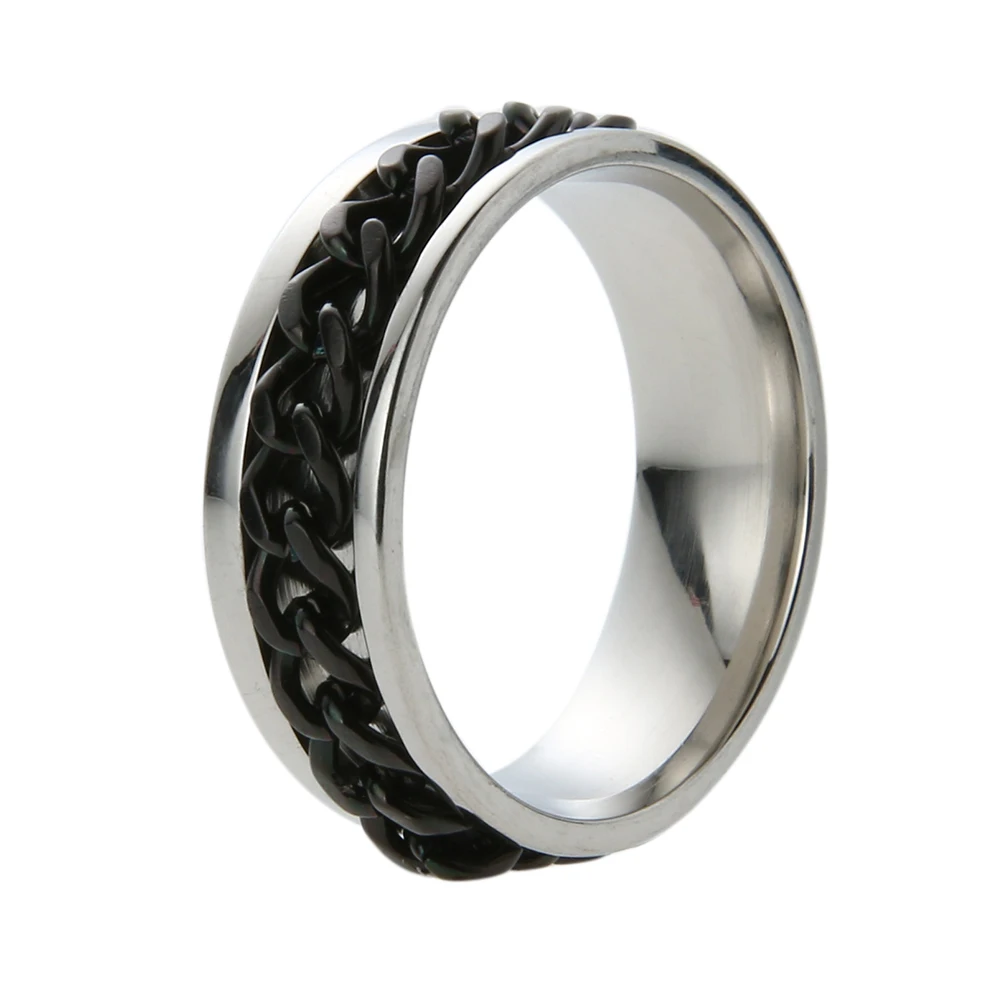 

Titanium Steel Rings Men Jewelry Black Link Chain Spinner Male Rings anel masculino Silver Color Vintage Metal Rings Men Jewelry