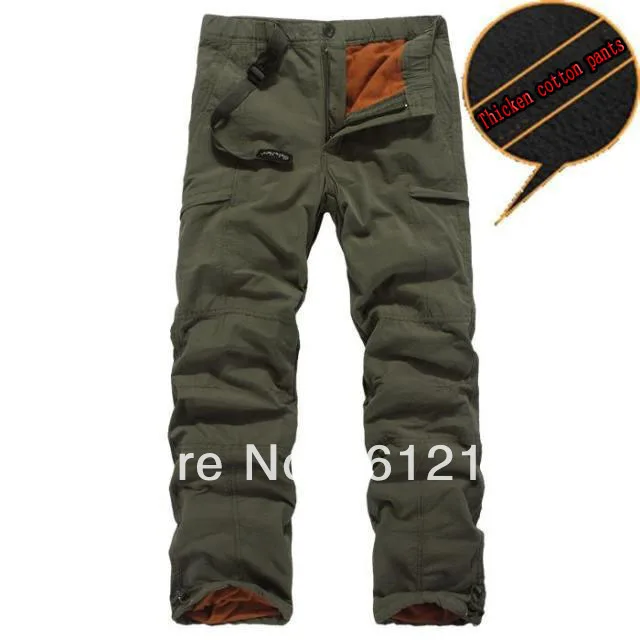 Winter Double Layer Men's Cargo Pants Warm Outdoor Sports Pants Baggy Pants Cotton Trousers For