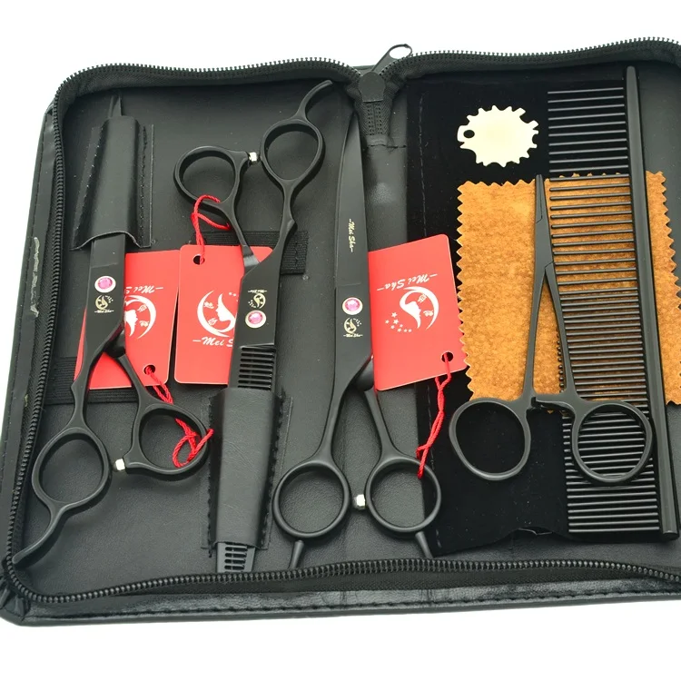 

7.0 Inch Professional Left Hand Pet Scissors for Dog Grooming Left-Hand Straight&Thinning&Curved Shears With Comb Forceps HB0080