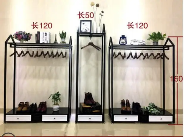 Clothing store hanger display stand floor-standing men and women loading shelves with cabinet display rack side hanging in the i