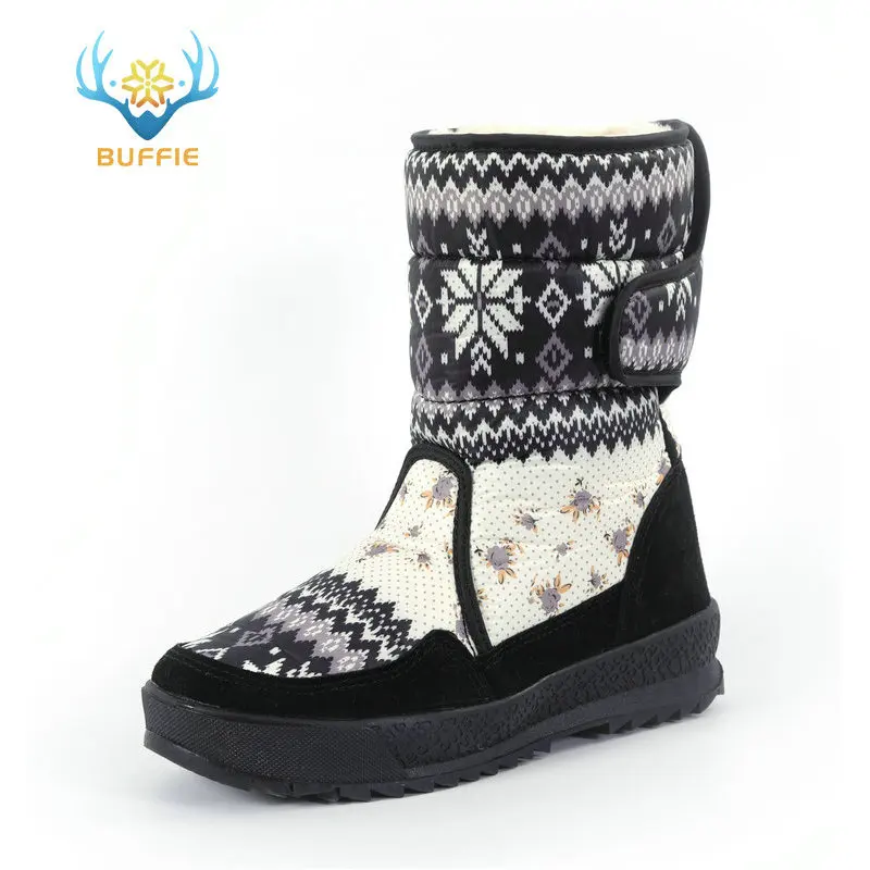 Vente Femmes bottes hiver chaussures chaudes ski de non glissement semelle extérieure En Caoutchouc flocon de neige agréable à regarder big plus taille livraison gratuite noir fleur