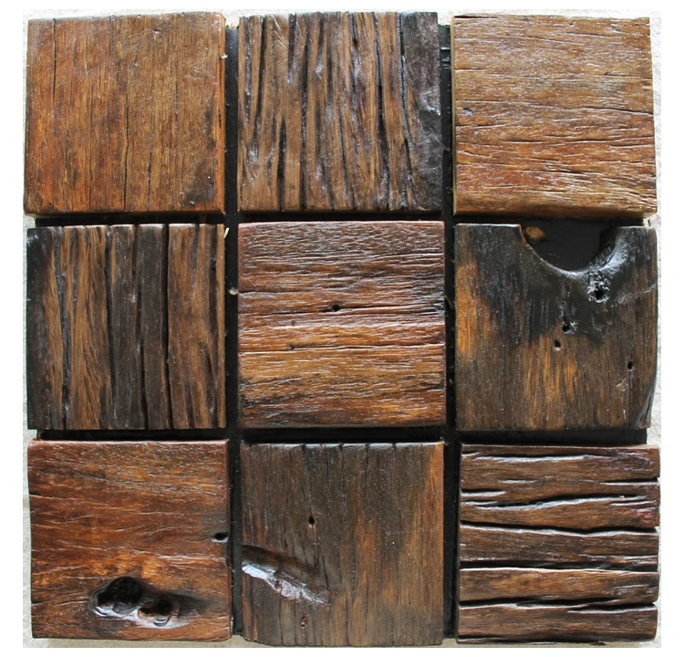 rustic tiles mosaic pattern, natural wood texture wooden tiles mosaic design for bar design