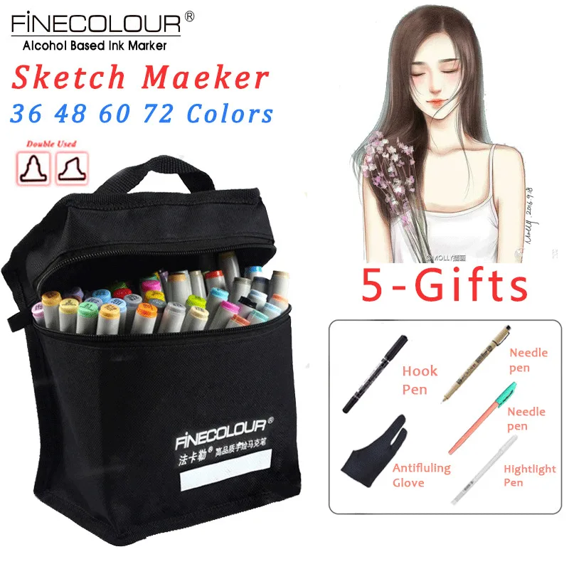 

FINECOLOUR 36/48/60/72 Colors Alcohol art Marker Pen Set Based Brush pen Sketch Markers For Draw Manga Design painting Supplies