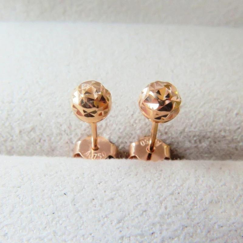 

New Arrival Pure Au750 18K Rose Gold Women Ball Stud Earrings 1-1.3g
