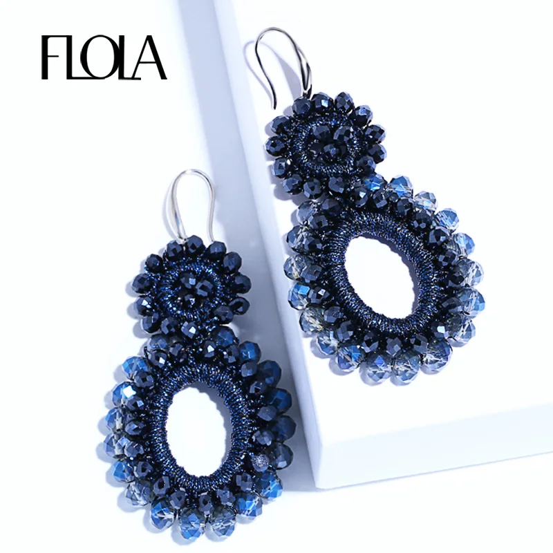

FLOLA 2019 Handmade Vrouw Oorbellen Jewelry Bohemia Weaving Earrings With Crystal Beads Ethnic Oral Drop Earrings aretes ersm94