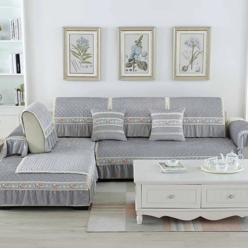 Modern Velvet Sofa Cover Solid Sofa Slipcover Cotton Chenille Seat