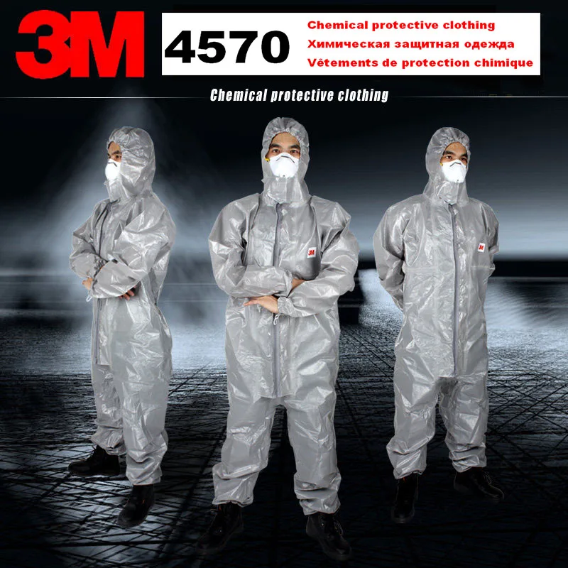 

3M 4570 original Gray Hooded Protective Coverall High-performance Chemical Protective Suit Chemical Jets Sprays Safety suit