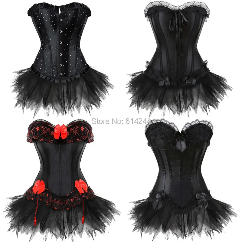 

Corset Dress Lace Corset Party Dress With Mini Tutu Skirt Set Fancy Women Dress Gothic Bustiers Plus Size S-6XL