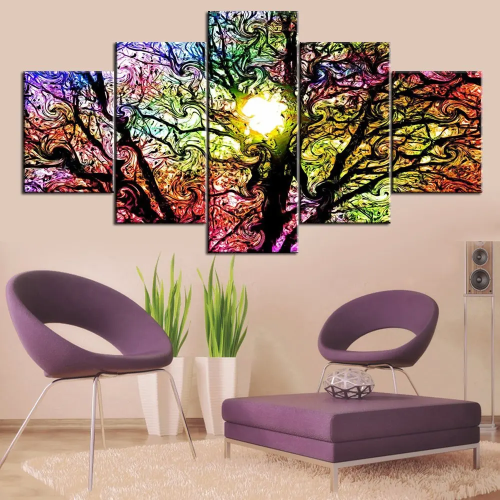 

Tree Branches Nature Abstract Paintings Wallpaper Landscape Pictures 5 Panel Canvas Artwork Home Decor Drop shipping
