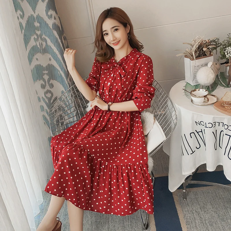 

Autumn Dress Fashion Spring and Autumn 2019 Spring Autumn Tide Mom Long Size Pregnant Woman's Dress