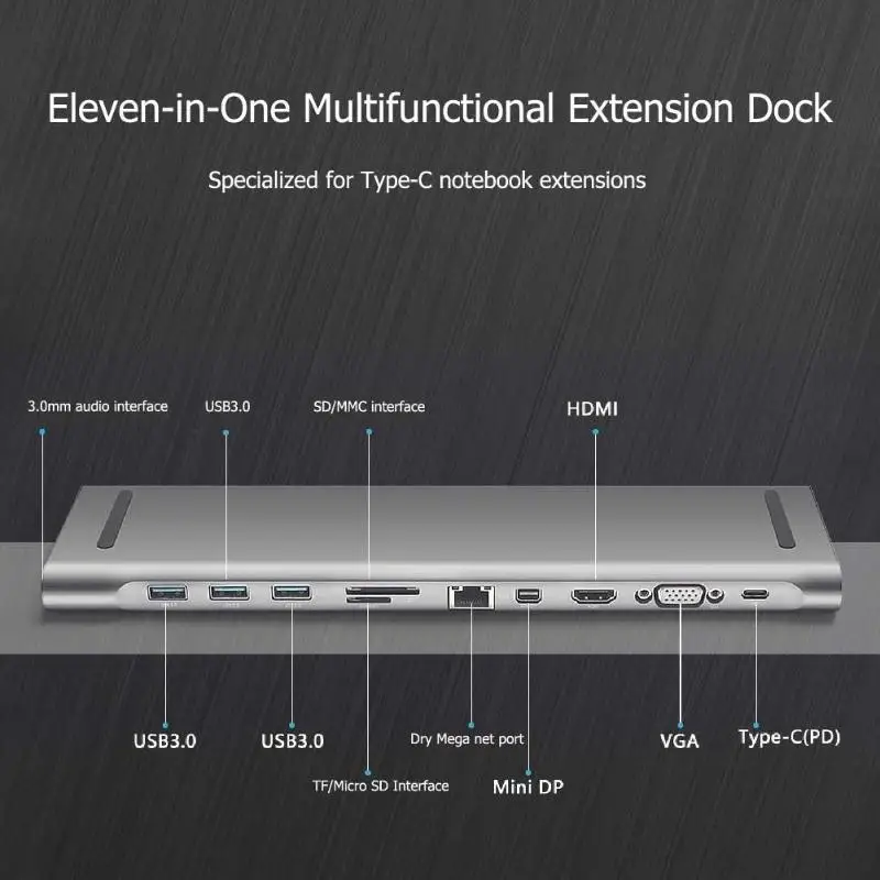 

Aluminum 11in1 Multi USB C HUB for Macbook Pro Type-C to USB3.0 TF HDMI VGA RJ45 Mini DP Docking Station Adapter for MacBook