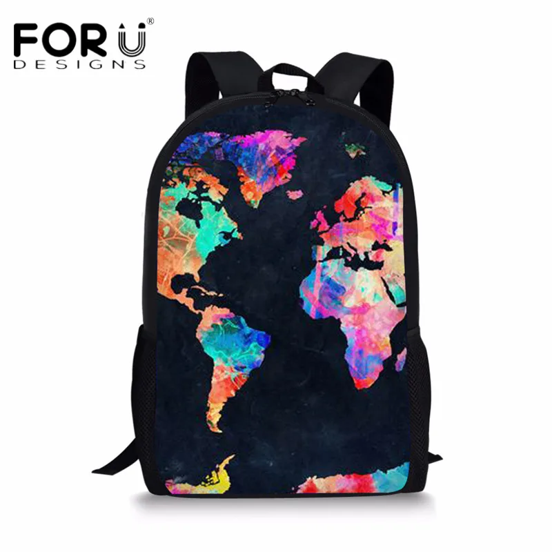Школьные ранцы FORUDESIGNS для студентов винтажный школьный рюкзак с рисунком карты