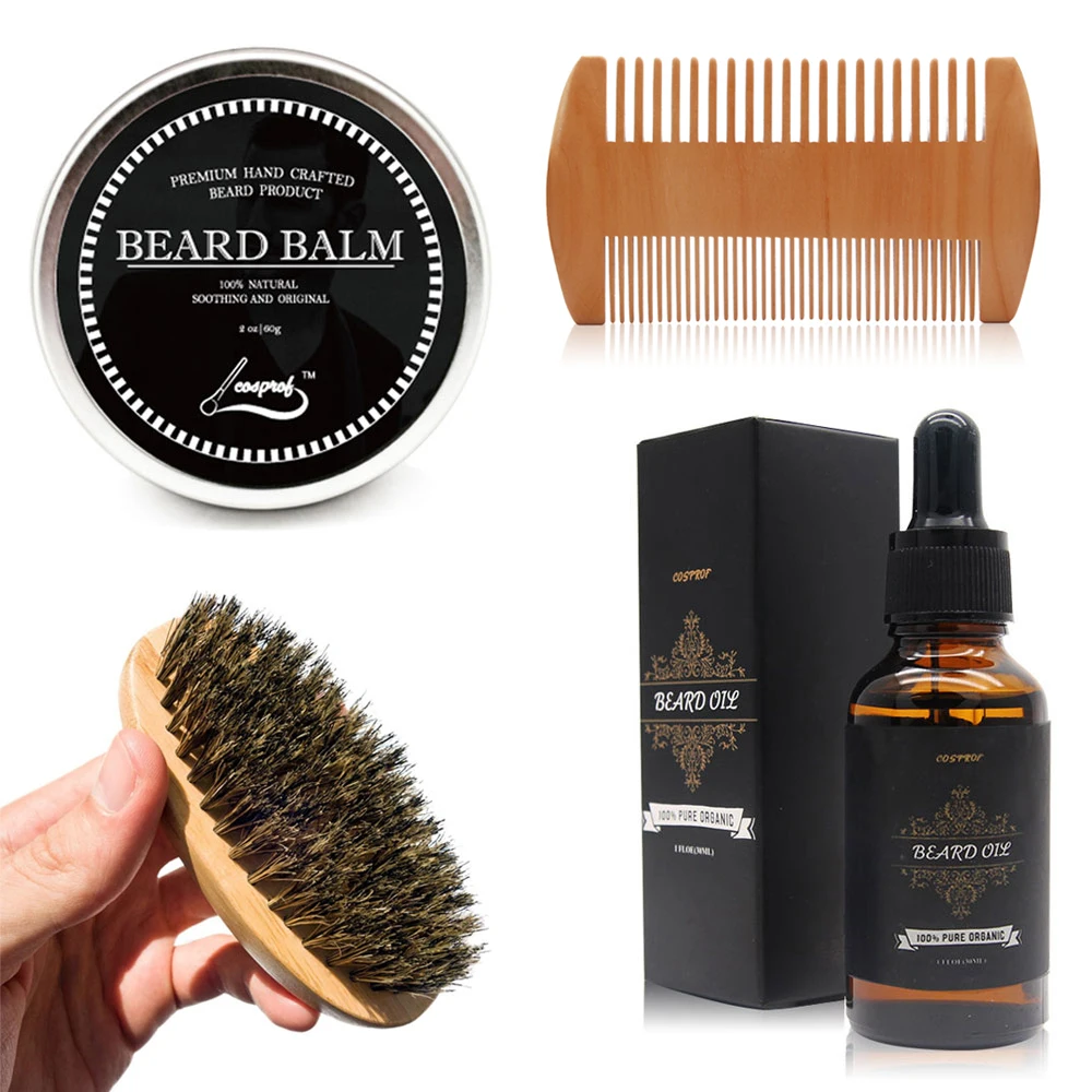Cosprof Beard Oil Balm Brush and Comb Kit for Men Beard Care Gift Set with Organic