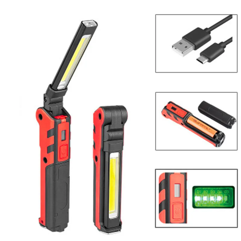 2000mAh COB Foldable Work Light Rechargeable led focus Rechargeable Portable Spotlight with 270° Rotation USB Lamp Searchlight (1)